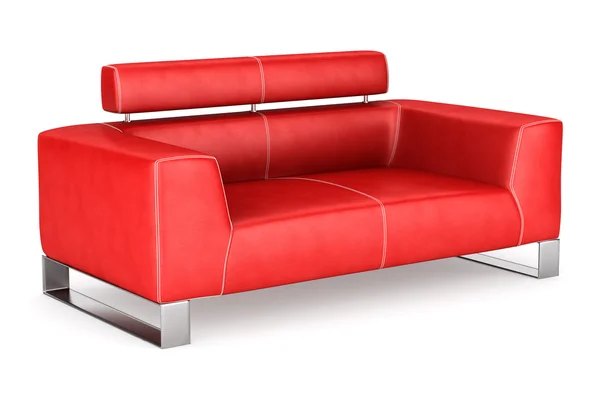 Сучасний червоний шкіряний диван ізольований на білому тлі — стокове фото