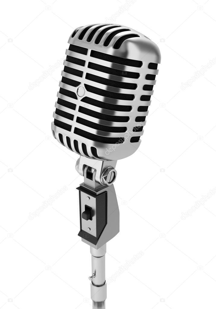 Vintage microphone isolated on black background