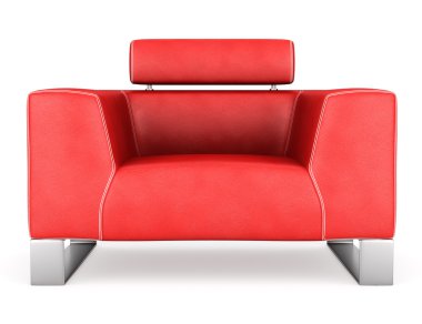 Beyaz arka plan üzerinde izole modern kırmızı deri koltuk