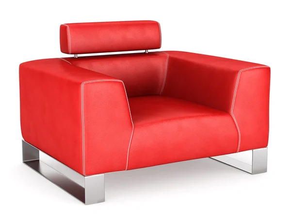 Beyaz arka plan üzerinde izole modern kırmızı deri koltuk — Stok fotoğraf