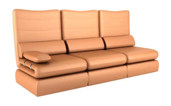Nowoczesne brązowy skórzana kanapa na białym tle na białym tle — Zdjęcie stockowe