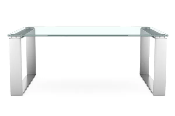 Современный стеклянный стол на белом фоне — стоковое фото