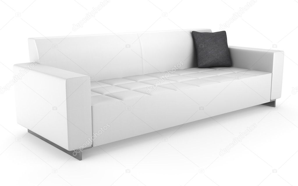 Modern Leather Couch Isolated On White, White Contemporary Leather Sofa