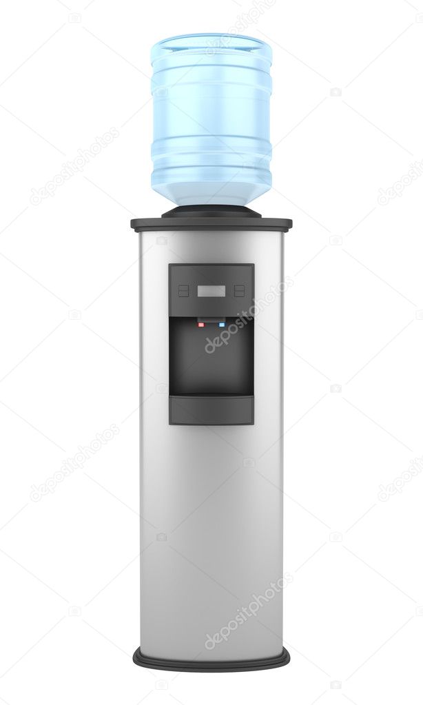 Modern metallic water cooler isolated on white background