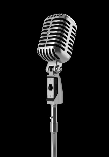 Vintage microphone isolated on black background