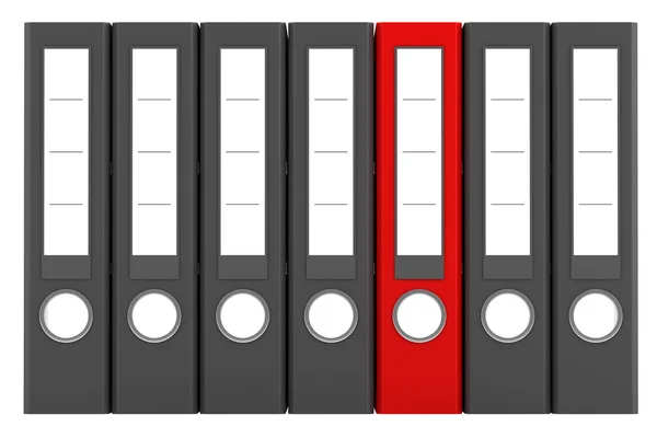 सफेद पृष्ठभूमि पर अलग समान ग्रे फ़ोल्डरों के बीच लाल फ़ाइल फ़ोल्डर — स्टॉक फ़ोटो, इमेज
