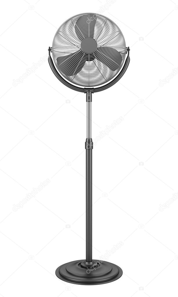 Modern electric black floor fan isolated on white background
