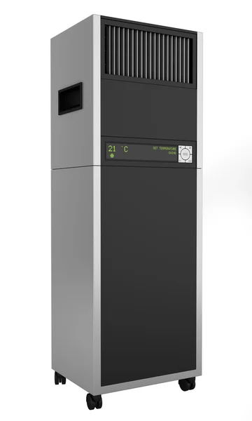 Moderne zwarte staande airconditioner geïsoleerd op witte achtergrond — Stockfoto