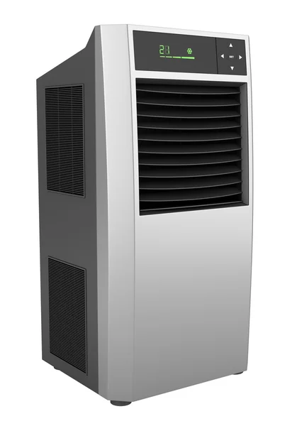 Moderno condizionatore d'aria in piedi nero isolato su sfondo bianco — Foto Stock