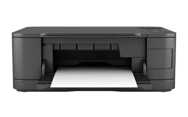 현대 검은 사무실 다기능 프린터 흰색 배경에 고립 — 스톡 사진