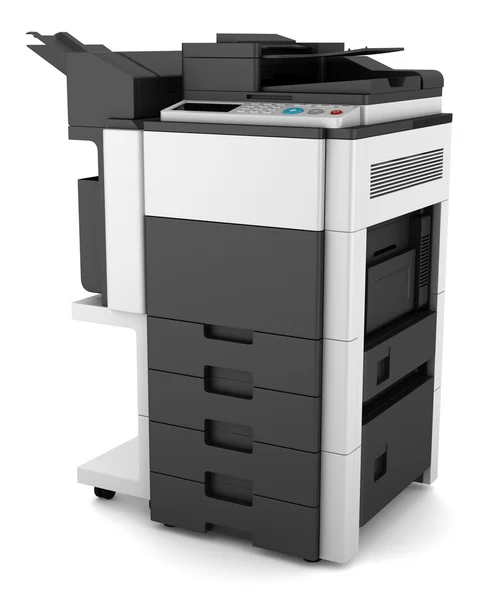 Moderner Büro-Multifunktionsdrucker isoliert auf weißem Hintergrund — Stockfoto