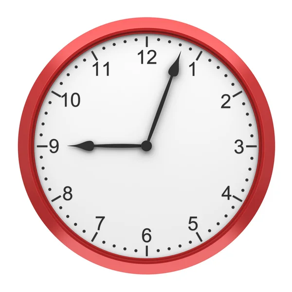 Relógio de parede redonda vermelho isolado no fundo branco — Fotografia de Stock