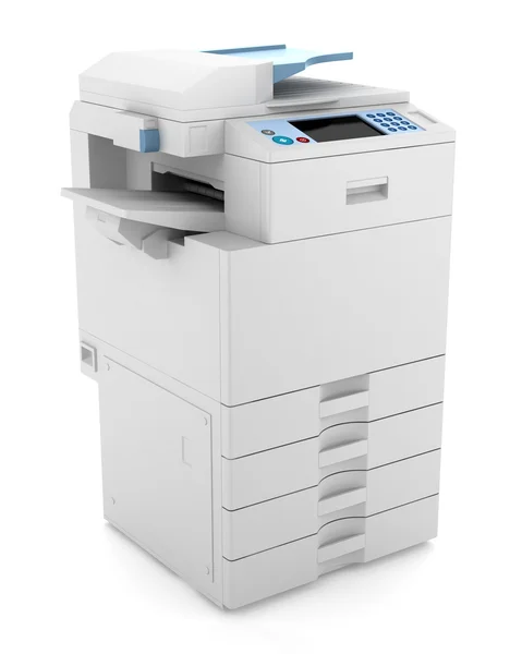 Moderní kancelářské multifunkční tiskárna izolovaných na bílém pozadí — Stock fotografie