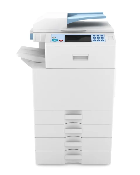 Сучасний офісний багатофункціональний принтер ізольований на білому тлі — стокове фото