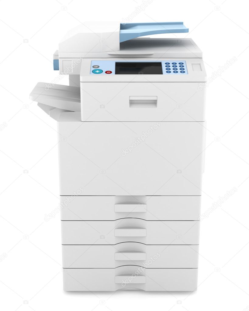 Modern office multifunction printer isolated on white background