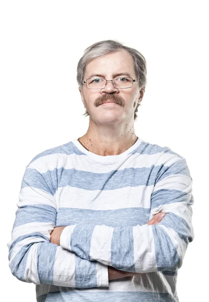 성숙한 백인 남자 안경 흰색 배경에 고립 — 스톡 사진