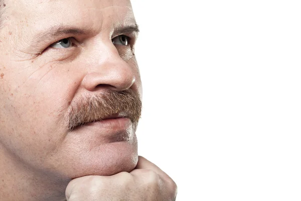 Portrait of thoughtful mature caucasian man isolated on white background — Stock Photo, Image