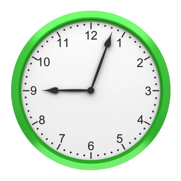 白い背景上に分離されて緑の円形の壁時計 — ストック写真