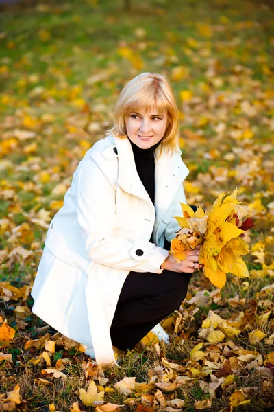 Porträt einer hübschen Frau im Herbstpark — Stockfoto