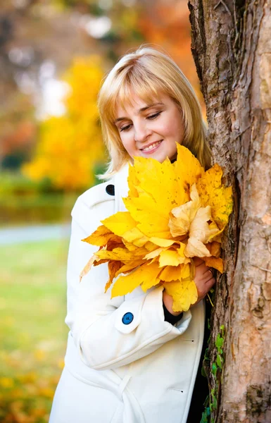 Bela jovem mulher no parque de outono — Fotografia de Stock