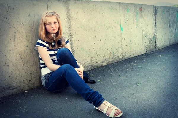 Closeup portrait of depressed teenager girl. — Stock Photo, Image