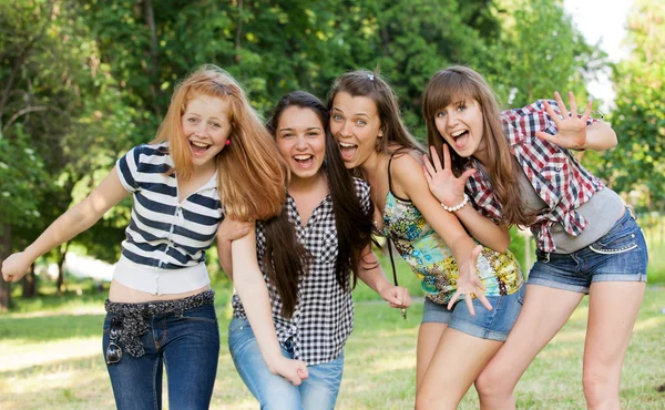 Щаслива група друзів, посміхаючись на відкритому повітрі — стокове фото