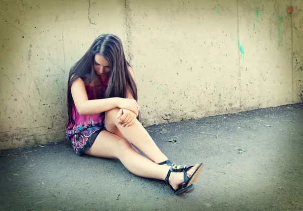 Closeup portrait of depressed teenager girl. — Stock Photo, Image