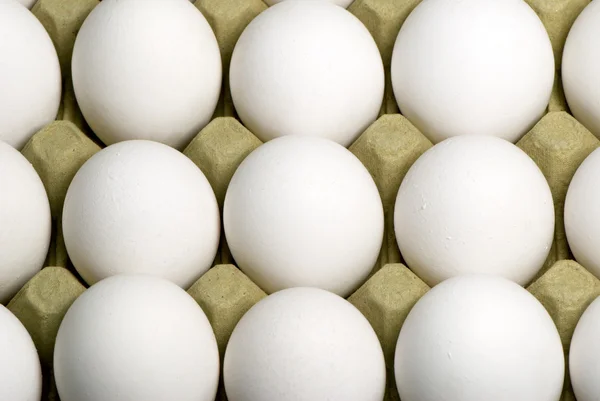 White eggs in packing. Macro — Stock Photo, Image