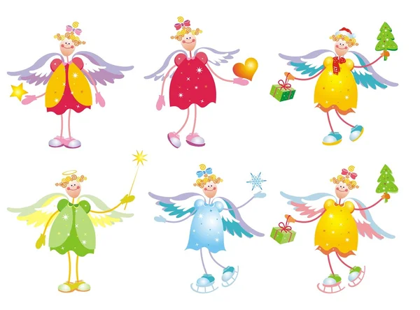 Collection of cute christmas angels. — Stock Vector