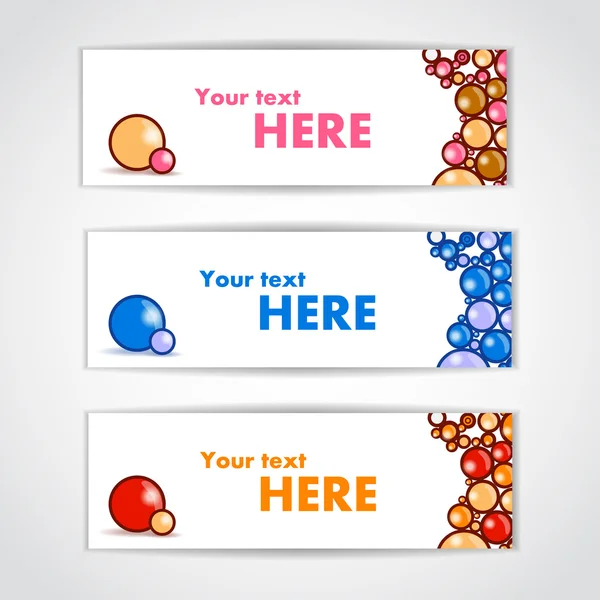 Conjunto de banners coloridos com belas bolas. Ilustração vetorial — Vetor de Stock