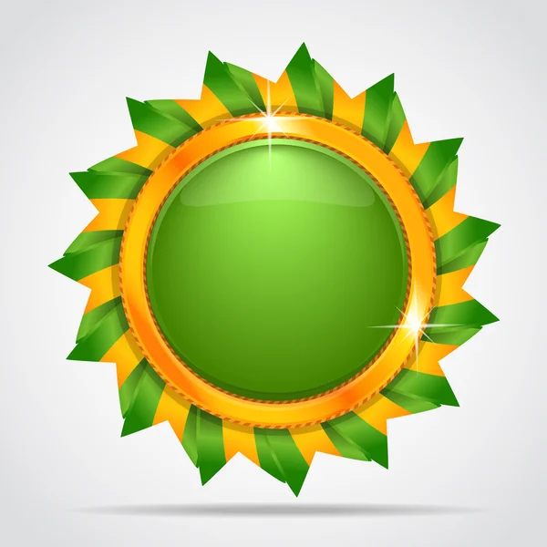 Green label in the form of the sun — Stock Vector