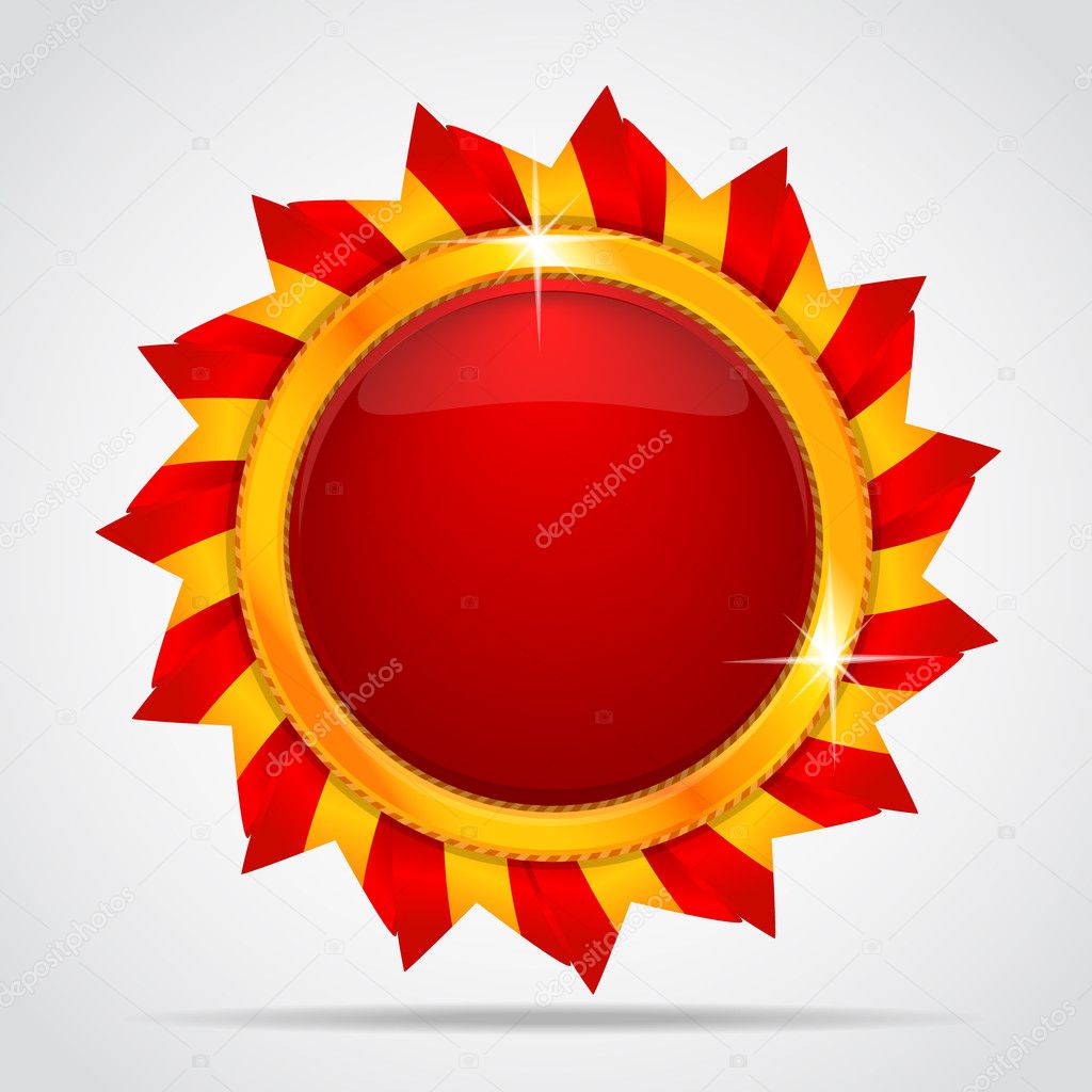 Red label in form of the sun