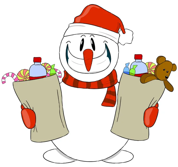 The amusing snowman with purchases — Stock Vector