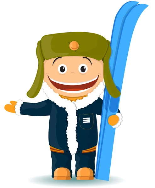 스키와 쾌활 한 소년 — 스톡 벡터