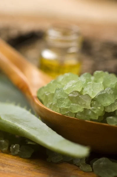 Aloe vera med bad salt och massage olja — Stockfoto