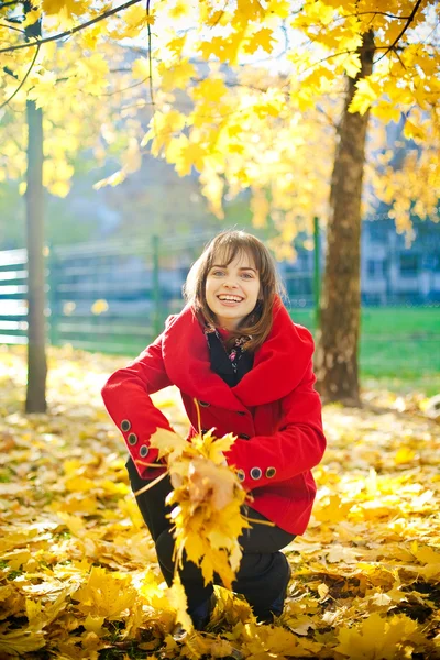 Throwing Yellow Leaves — Stock Photo, Image