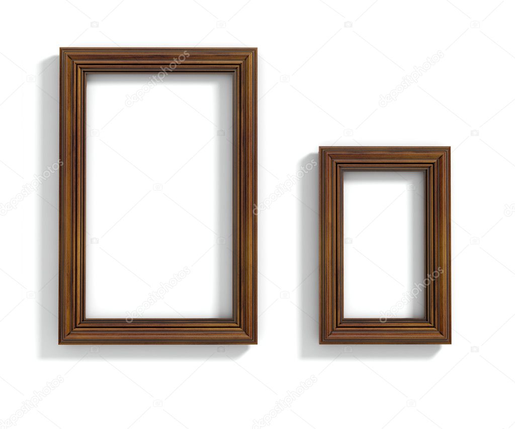 Interior render of three wood frames hanging on the wall