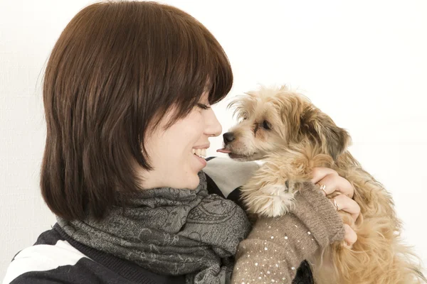 Hermosa chica joven besando al perro —  Fotos de Stock