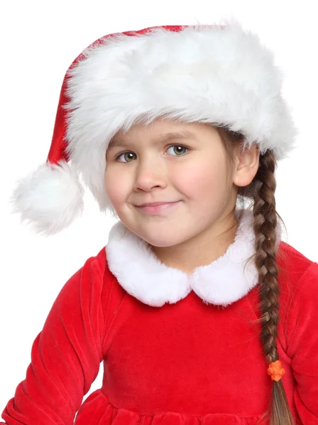 Portret szczęśliwy dziewczynka noszenie ubrania Mikołaja — Zdjęcie stockowe
