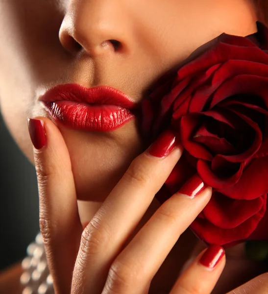 Lips and rose — Stok fotoğraf