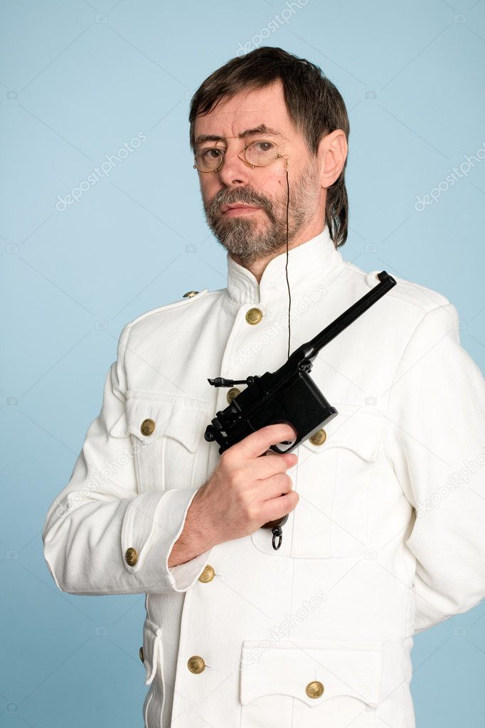 Man in form officer with a gun