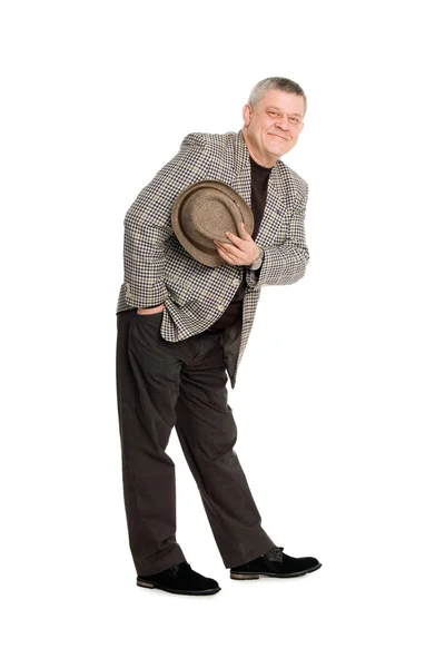 Hombre en saludo presiona su sombrero —  Fotos de Stock