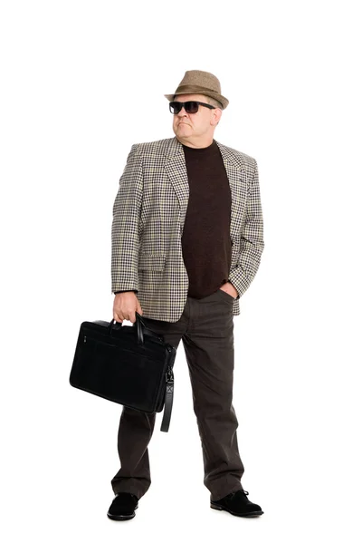 Bir evrak çantası ile güneş gözlüğü takan adam. — Stok fotoğraf