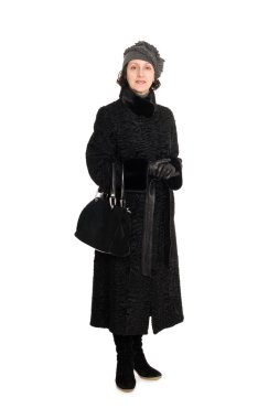 Mature woman in a fur coat from broadtail clipart