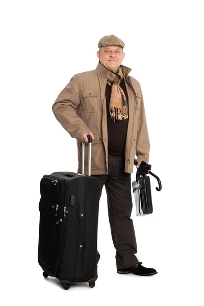 Człowiek w jesień ubrania z bagażem. — Zdjęcie stockowe