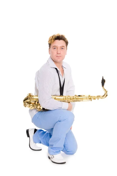 Mladý hudebník saxofon — Stock fotografie