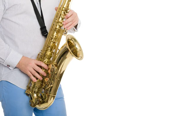 Ruce hudebník hrající saxofon — Stock fotografie
