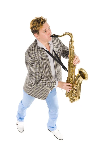 Mladý hudebník hraje na saxofon. — Stock fotografie