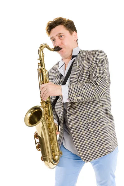 Young man playing the sax — Stock Photo, Image