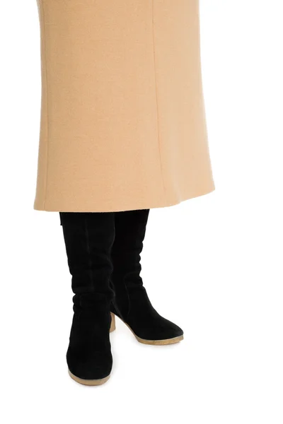 Women's skirt and black suede boots — Stock Photo, Image